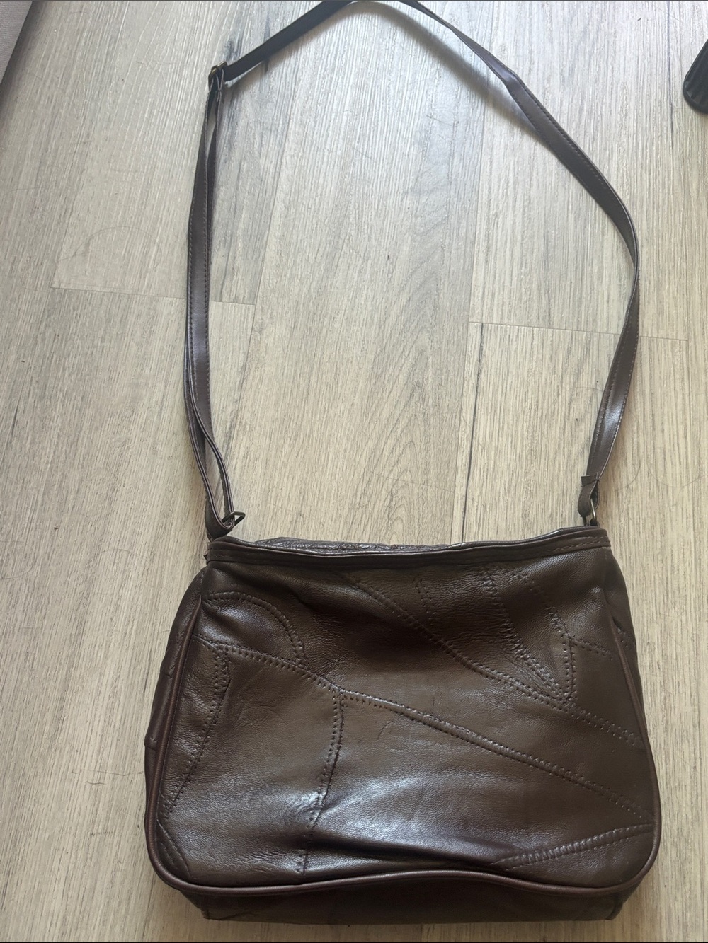 Women Leather Crossbody Messenger Bag - Dark Brown
